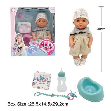 Пупс YL 2430 L-X (16) пьет из бутылочки, ходит на горшок, закрывает глаза, аксессуары, высота 30 см, в коробке