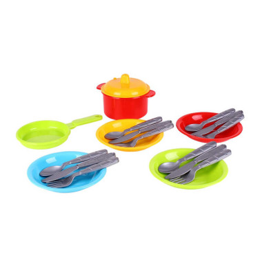 Набір посуду Маринка 10 1646 (30) Technok Toys, каструля, сковорідка, кришка, 4 тарілки, 4 комплекти столових приладів, в пакеті