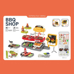 Гриль 668-145 (36) 56 элементов, звуковые эффекты кассы, грили, фритюр, подносы, монеты, купюры, продукты, баночки с соусами, в коробке