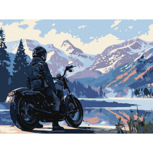 Картина за номерами "Мотоцикліст у горах" 30х40см