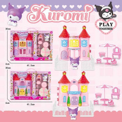 Замок JX 731 KE (48/2) 2 вида, высота 24см, герой, трюмо, 3 стульчика, зонтик, пуфик, заборчик, в коробке