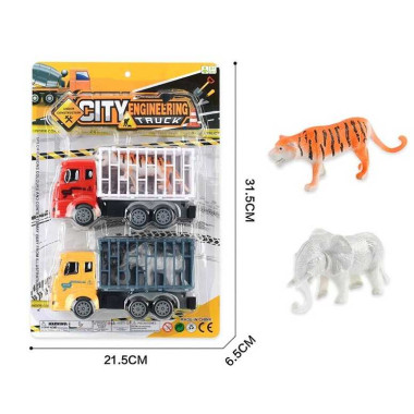 Набор машин YC 536 (96/2) 2 штуки, грузовые, клетки с животными, инерция, на листе
