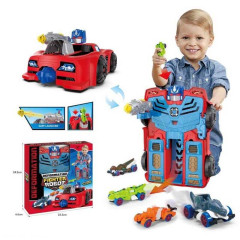 Гараж 17822 (60/2) 4 машинки, большая машина-трасформер, стреляющая снарядами, в коробке