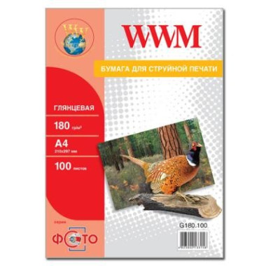 Фотопапір WWM  глянсовий 180г/м кв, A4, 100л (G180.100)
