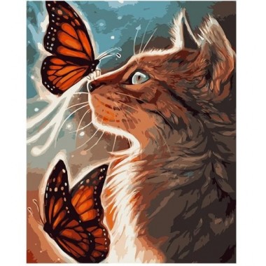 Картина по номерах VA-1025 Кіт з метеликами розміром 40х50 см