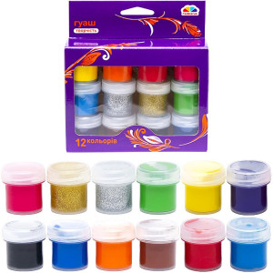 Фарби гуашеві  12 кол/10 мл, зол. і ср., Творчість