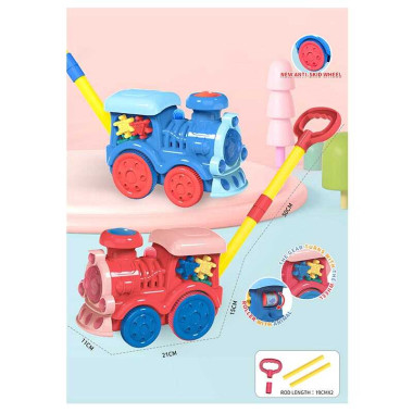Каталка 8525 (48/2) Паровозик, на палочке, подвижные шестерни, шнурочок и кольцо, в пакете