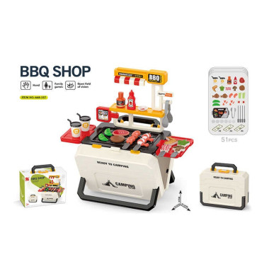 Гриль 668-157 (36) раскладной чемодан, муляжи продуктов, игрушечные деньги, наклейки, в коробке