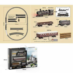 Железная дорога HS 8017 A (36) звук, подсветка, ретро локомотив, 3 вагона, в коробке