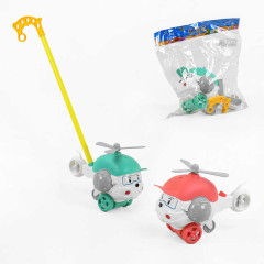 Каталка 198-19 (72/2) 2 вида, "Вертолет" на палке, колокольчик, пропеллер, в пакете