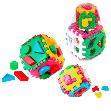 гр Куб "Умный малыш 1+1" 1899 (15) "Technok Toys", по 6 граней, животные и геометрические фигуры, 22см, в сетке