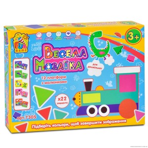 Мозаика 7305 Веселая Мозаика (12) 22 разноцветных элемента, 12 платформ с рисунками, 4FUN Game Club, в коробке