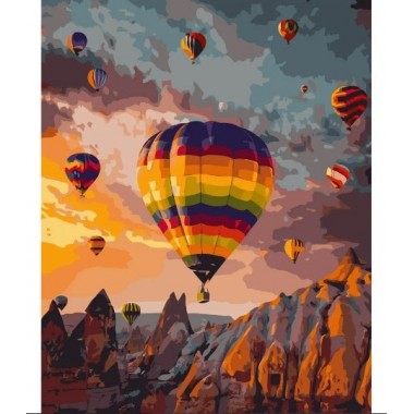 Картина по номерах VA-1833 Кольорові повітряні кулі серед гір розміром 40х50 см