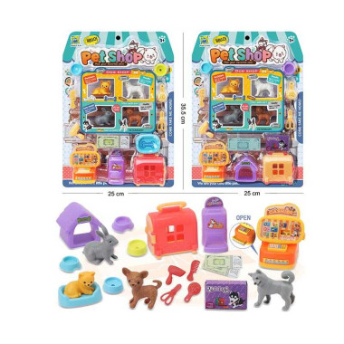 Набор животных 666-53 (96/2) "Зоомагазин", 2 вида, 4 любимца, аксессуары, на листе