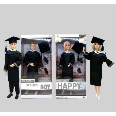 Кукла HX 888999 (120/2) 2 вида, высота 30 см, "Выпускник", подвижные конечности, академическая шляпа, съемная одежда и обувь, в коробке