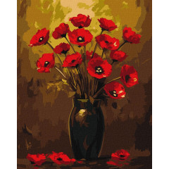 Картина за номерами "Букет маків з фарбами металік" 40х50см