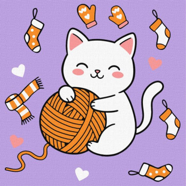 Картина по номерам для детей "Котик и клубочек (картина №3)" 25х25см