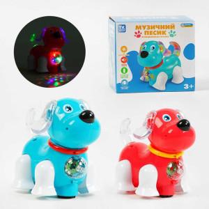 Собачка на батарейках TK - 56499 (48) TK Group, ОЗВУЧУВАННЯ УКРАЇНСЬКОЮ МОВОЮ, 2 кольори, колесо вільного ходу, підсвічування, диско-куля, пісня, розмовляє, в коробці