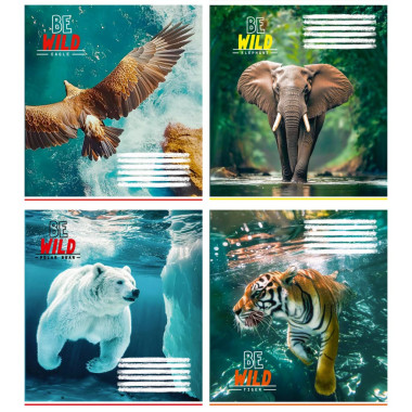 Тетрадь ученическая полноцветная общая 48 л., клетка. "Дикий мир"