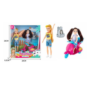 Лялька ST 5612-11 (72/2) 2 ляльки, скутер, рюкзак із собакою, висота 23 см, в коробці