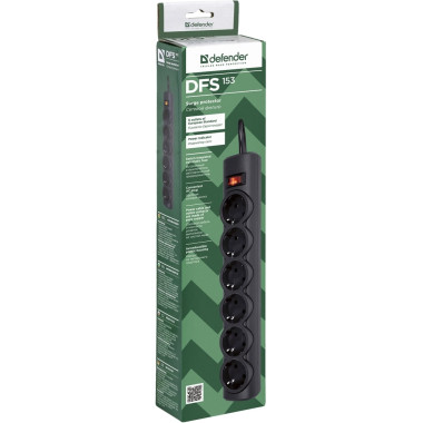 Удлинитель сетевой Фильтр DEFENDER (99495)DFS 153 3 метра 6 розеток black