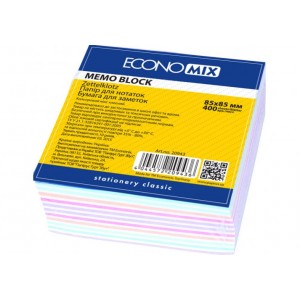 Папір для нотаток 85х85 мм "Зебра" Economix, 400 л., Проклеєний, кольоровий E20943