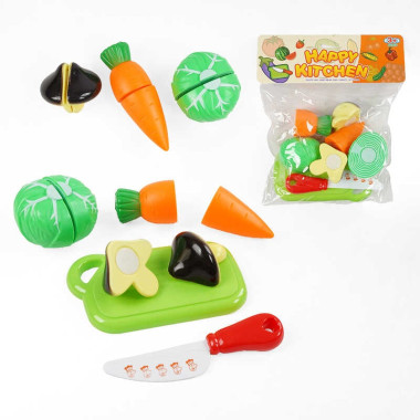 Продукты на липучках 626-9 (288/2) доска для нарезки, гриб, капуста, морковь, нож, в пакете