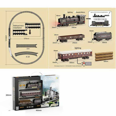 Железная дорога HS 8017 A (36) звук, подсветка, ретро локомотив, 3 вагона, в коробке