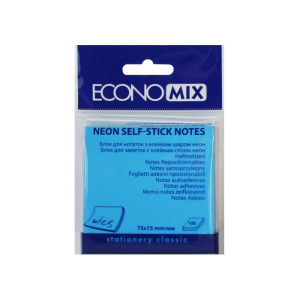 Блок для нотаток з клейким шаром 75х75 мм Economix, 100 арк., неон блакитний