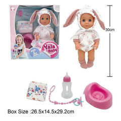 Пупс YL 2430 L-F(16) закрывает глаза, пьет из бутылки, ходит на горшок, аксессуары, высота 30 см, в коробке