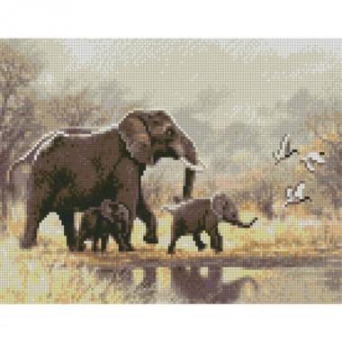 Алмазна картина HX321 Сім'я слонів, розміром 30х40 см