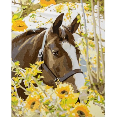 Картина по номерах VA-3393 Кінь в квітах 40х50 см