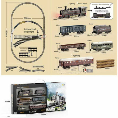 Залізниця HS 8018 A (24)  звук, підсвічування, ретро локомотив, 5 вагонів, в коробці