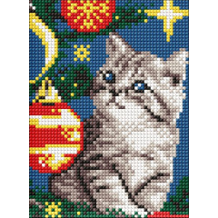Набор с алмазной мозаикой без подрамника для детей "Котенок под елкой" 15х20см