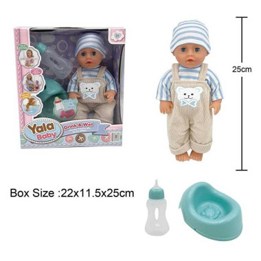 Пупс YL 2425 A-L (48/2) п'є з пляшечки, ходить на горщик, заплющує очі, аксесуари, висота 25 см, в коробці