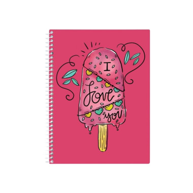 Блокнот Valentine: Ice Cream А5 (150х200), пластикова обкладинка, спіраль, 80 арк., клітинка