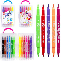 Фломастер двусторонній 12 кольорів 249-12 в пластиковому боксі