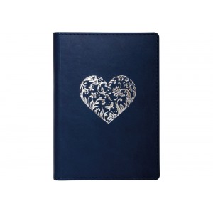 Деловая записная книжка А6, тиснение Сердце фольга, Vivella, мягкая обложка, кремовый блок, темно-синий